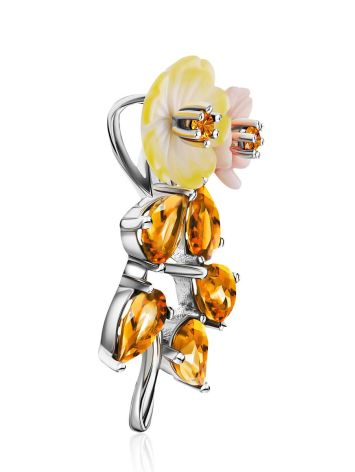 Floral Design Silver Pendant With Nacre And Citrine, image , picture 4