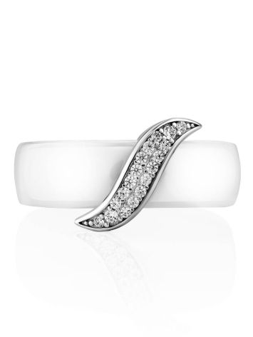 Trendy White Ceramic Silver Ring With Crystal Encrusted Detail, Ring Size: 6.5 / 17, image , picture 3