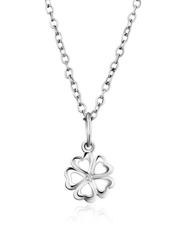 Cute Silver Diamond Clover Shaped Pendant, image 