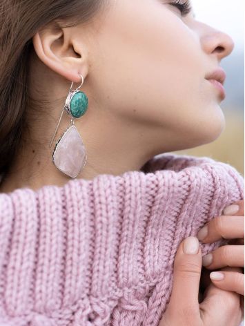 Statement ​Amazonite and Rose Quartz​ Drop Cocktail Earrings The Bella Terra, image , picture 6