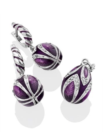 Lilac Enamel Silver Dangle Earrings The Romanov, image , picture 4