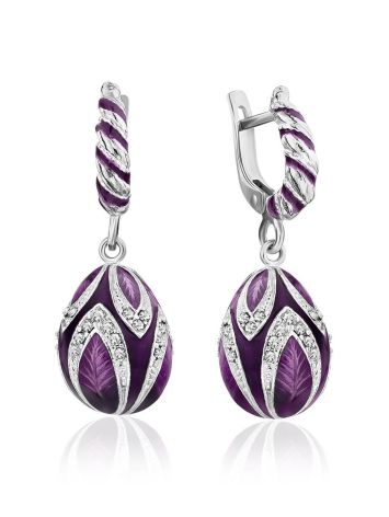 Lilac Enamel Silver Dangle Earrings The Romanov, image 
