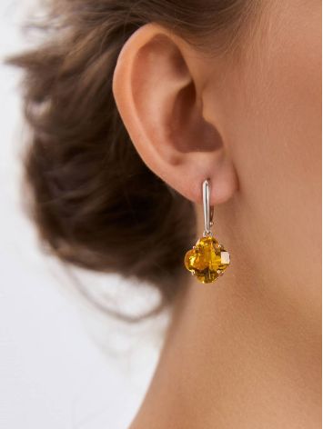 Clover Shaped Silver Citrine Earrings, image , picture 3