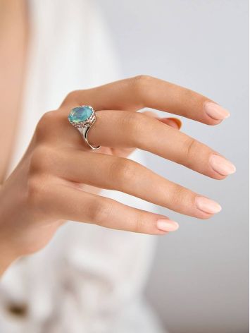 Silver Ring With Oval Green Agate Centerpiece, Ring Size: 9 / 19, image , picture 3