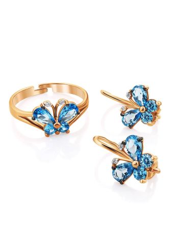Butterfly Motif Golden Earrings With Blue Crystals, image , picture 3