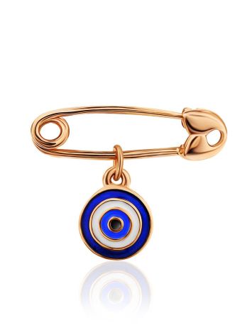 Symbolic Golden Pin With Enamel Evil Eye Dangle, image 