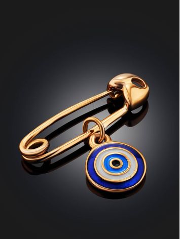 Symbolic Golden Pin With Enamel Evil Eye Dangle, image , picture 2