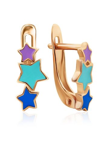 Starburst Design Gold Enamel Earrings, image 