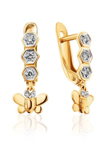 Adorable Golden Butterfly Dangles With Crystals, image 