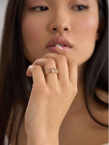 Ornate Gold Crystal Band Ring, Ring Size: 6.5 / 17, image , picture 3