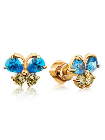 Cute Gold Crystal Butterfly Studs, image 