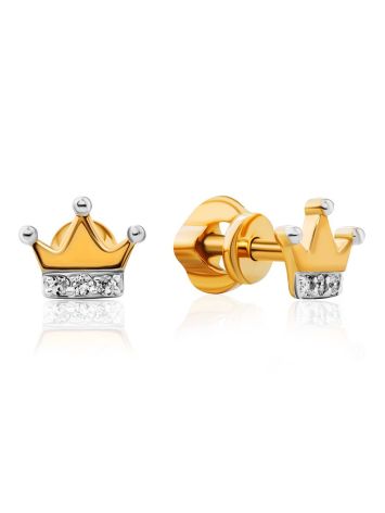 Tiny Golden Crown Studs, image 