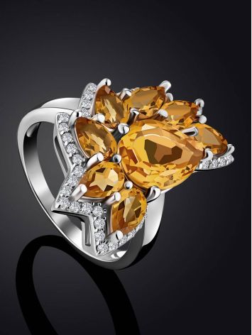 Ultra Feminine Silver Citrine Ring, Ring Size: 6.5 / 17, image , picture 2