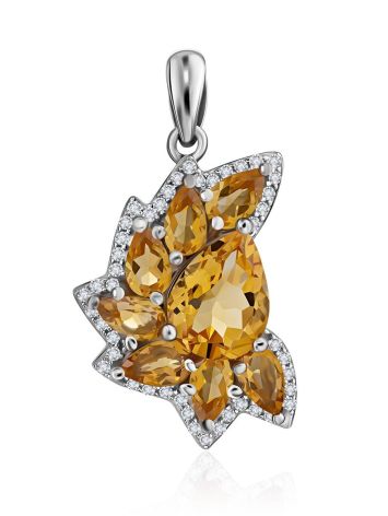 Chic Silver Pendant With Citrine And Crystals, image 