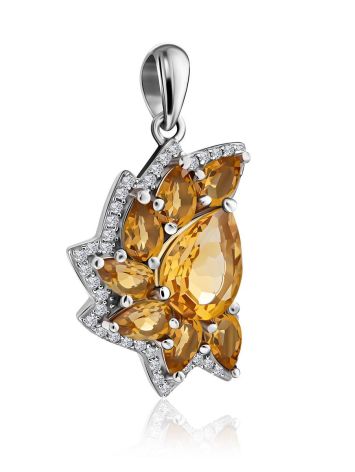 Chic Silver Pendant With Citrine And Crystals, image , picture 3