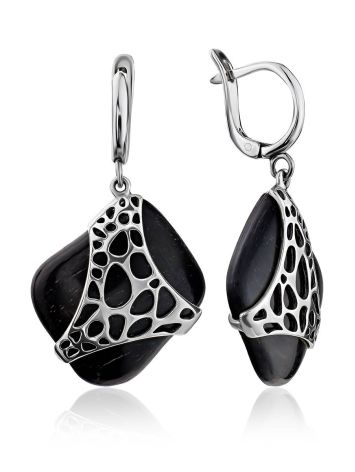 Designer Ebony Wood Dangle Earrings, image 