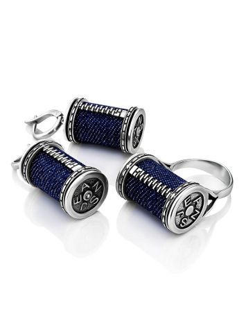 Spool Design Silver Denim Dangle Earrings, image , picture 4