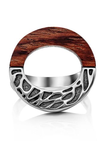 Bold Geometric Silver Wooden Ring, Ring Size: 8.5 / 18.5, image , picture 4