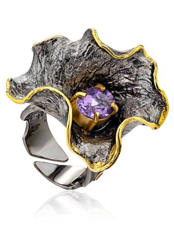 Amazing Abstract Design Silver Amethyst Ring, Ring Size: Adjustable, image 