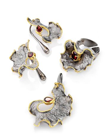 Abstract Design Silver Garnet Earrings, image , picture 3