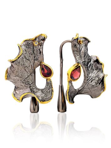 Abstract Design Silver Garnet Earrings, image 