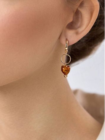 Rose Gold Plated Silver Earrings With Heart Shaped Amber Dangles The Palazzo, image , picture 2