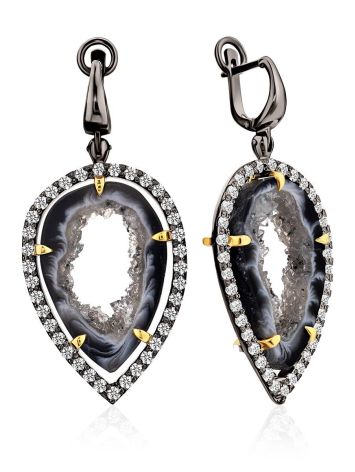 Impressive Design Silver Dangles With Agate Geode And Crystals, image 