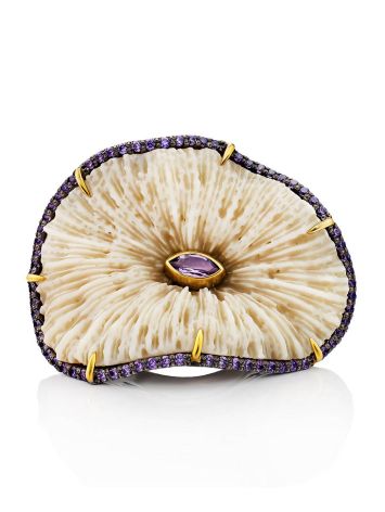 Unique Silver Cocktail Ring With Amethyst And Coral, Ring Size: 8.5 / 18.5, image , picture 3