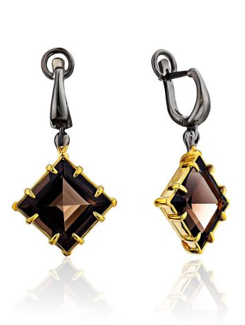 Impressive Geometric Design Silver Smoky Quartz Dangles, image 