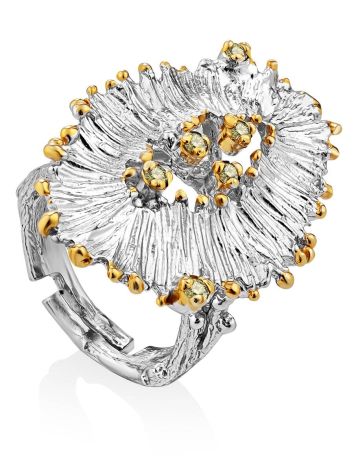 Voluminous Silver Chrysolite Cocktail Ring, Ring Size: Adjustable, image 