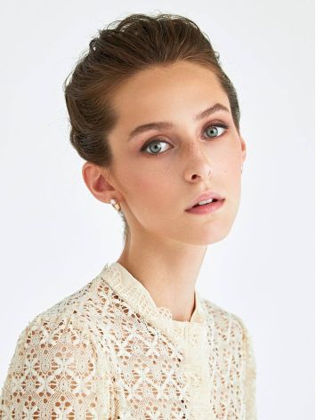 Gold-Plated Earrings With Creamrose Cultured Pearl The Serene, image , picture 3