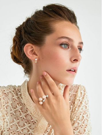 Gold-Plated Earrings With Creamrose Cultured Pearl The Serene, image , picture 6