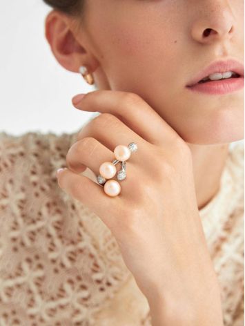 Designer Silver Pearl Adjustable Ring, Ring Size: 6.5 / 17, image , picture 4
