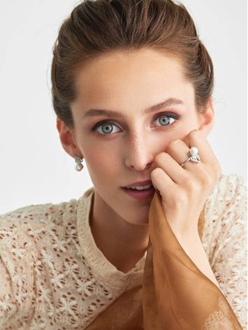 Chic And Classy Silver Pearl Ring, Ring Size: 8.5 / 18.5, image , picture 4