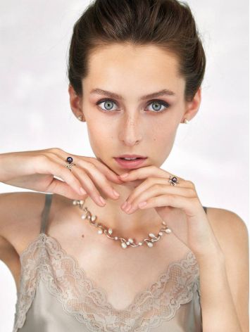 Voluptuous Silver Cocktail Ring With Deep Purple Cultured Pearl The Serene, Ring Size: 6 / 16.5, image , picture 5