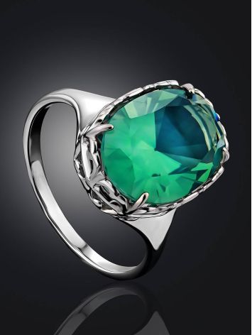 Silver Ring With Oval Green Agate Centerpiece, Ring Size: 9 / 19, image , picture 2