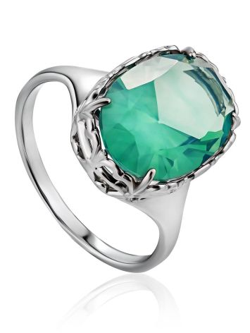 Silver Ring With Oval Green Agate Centerpiece, Ring Size: 9 / 19, image 