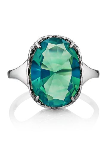 Silver Ring With Oval Green Agate Centerpiece, Ring Size: 9 / 19, image , picture 4