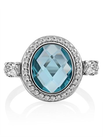 Stylish Silver Ring With Topaz And Crystals, Ring Size: 7 / 17.5, image , picture 4