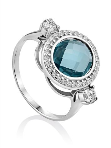 Stylish Silver Ring With Topaz And Crystals, Ring Size: 7 / 17.5, image 