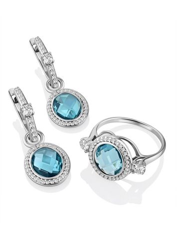 Stylish Silver Ring With Topaz And Crystals, Ring Size: 7 / 17.5, image , picture 5