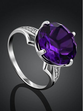 Stunning Deep Purple Amethyst Ring With Crystals, Ring Size: 8.5 / 18.5, image , picture 2