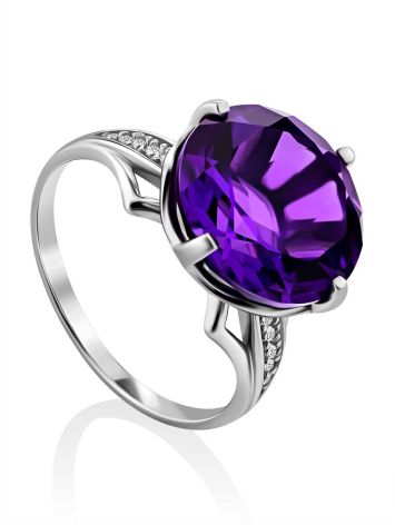 Stunning Deep Purple Amethyst Ring With Crystals, Ring Size: 8.5 / 18.5, image 