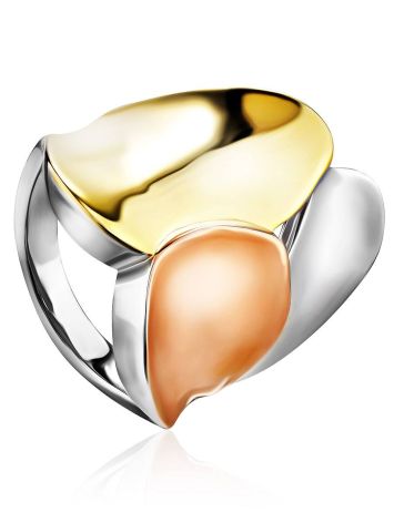 Chunky Gold Plated Silver Trinity Ring The Liquid, Ring Size: 8.5 / 18.5, image 