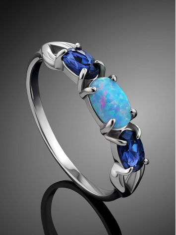 Refined Silver Ring With Opal And Tanzanite, Ring Size: 8 / 18, image , picture 2