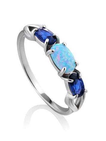 Refined Silver Ring With Opal And Tanzanite, Ring Size: 8 / 18, image 