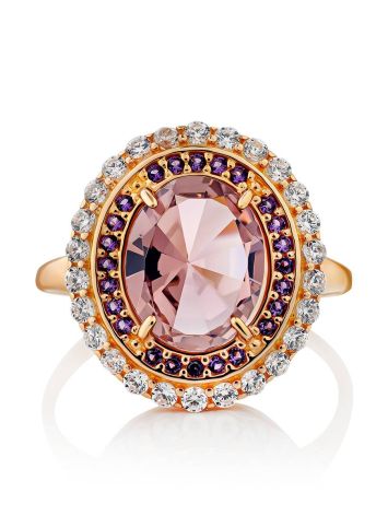 Vintage Design Gilded Silver Ring With Morganite And Crystals, Ring Size: 8.5 / 18.5, image , picture 3