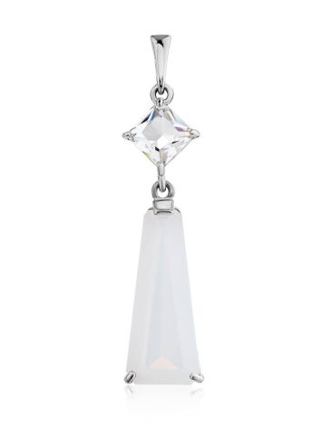 Silver Pendant With Square Rhinestone And Milky White Moonstone, image 