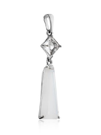 Silver Pendant With Square Rhinestone And Milky White Moonstone, image , picture 4