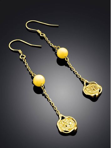 Gilded Silver Chain Dangle Earrings With Natural Amber The Palazzo, image , picture 2